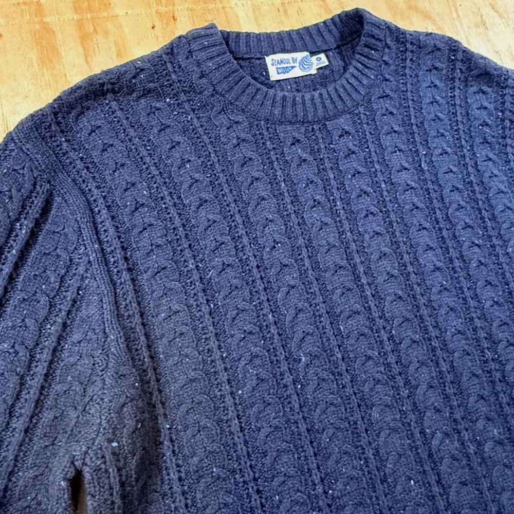 Wellen Huckberry Mens SeaWool Fisherman Sweater XL Navy Blue Cable Knit Heritage - Picture 8 of 8